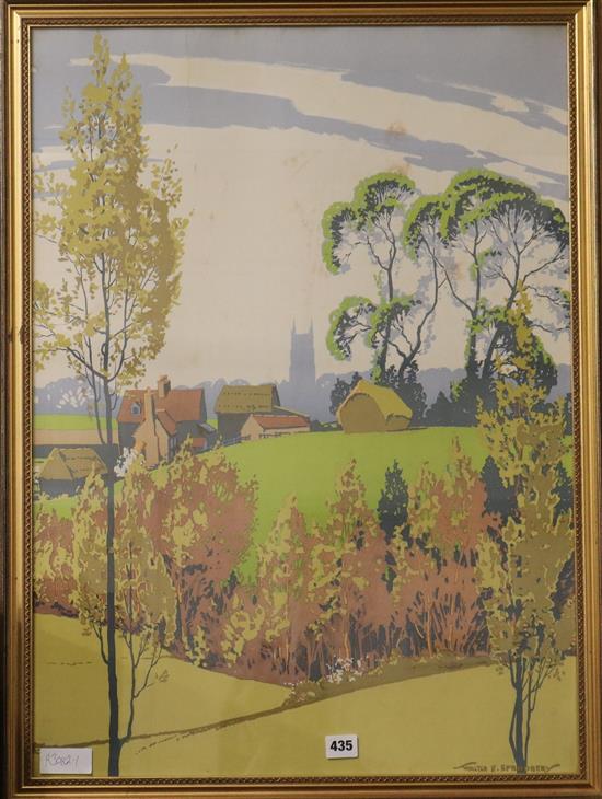 Walter Spradbery (1889-1969) original poster printed for the Underground Press, 1931, , East Grinstead from the meadows, no. 1166, 74 x